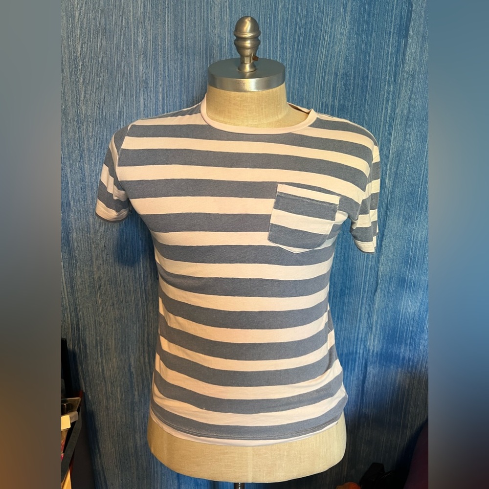J Crew Medium Blue and White Striped Tee